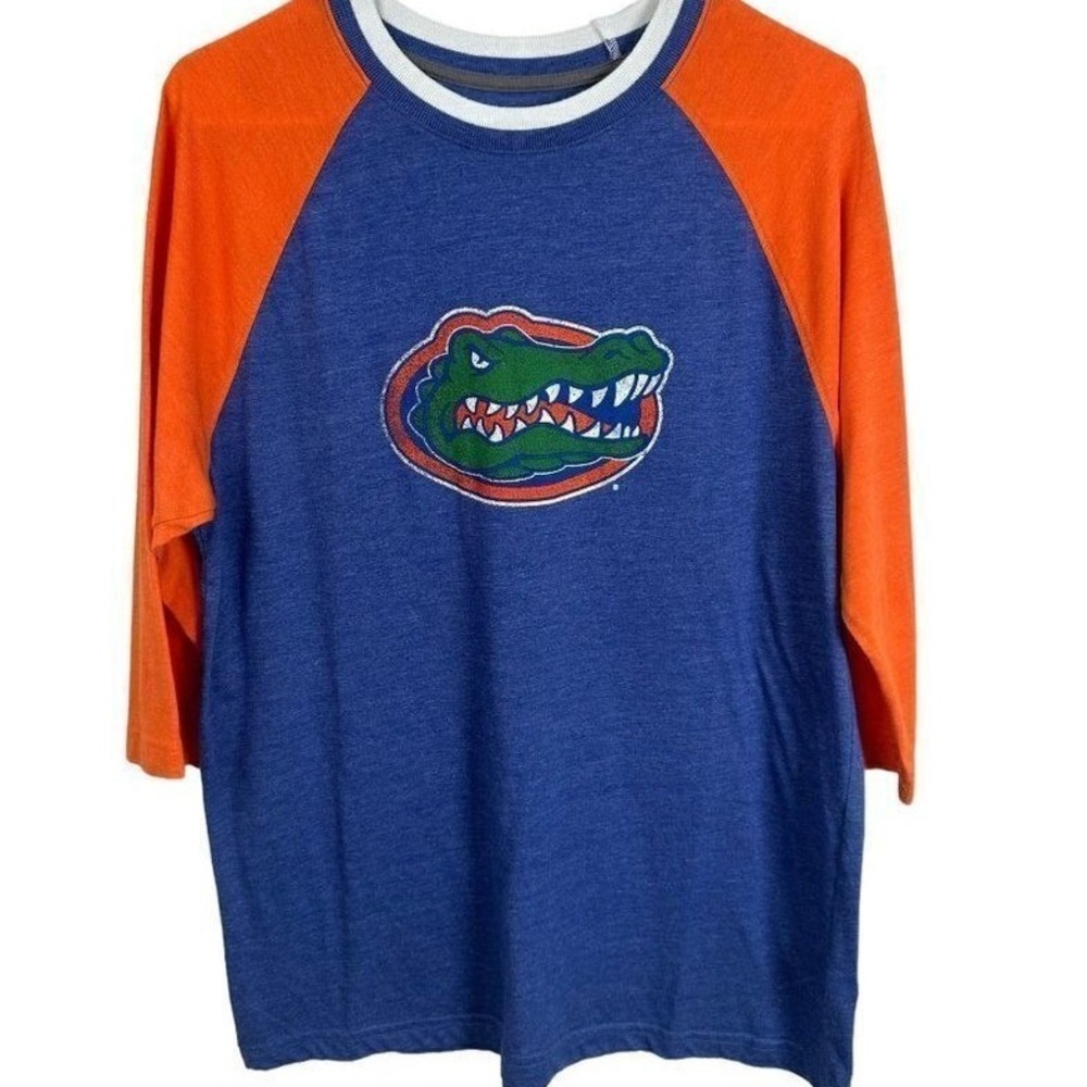 Fanatics Florida Gators Mens Large Blue Orange Raglan 3/4 Sleeve T-Shirt‎ Logo